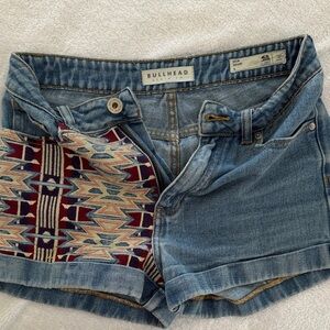Bullhead Blue Jean Shorts with Patterned Accent